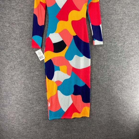 New Candy Girl Dress Women S Small Blue Geometric Maxi Long Cotton Long Sleeve - Picture 4 of 11